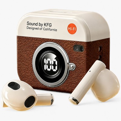 Audífonos Bluetooth Kfg Diseño Cámara Retro Con Pantalla Led X73-marrón