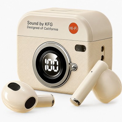 Audífonos Bluetooth Kfg Diseño Cámara Retro Con Pantalla Led X73-Blanco